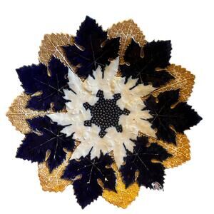 Antique Meissen Plate Maple Leaves Cobalt Blue Gold and White Textured